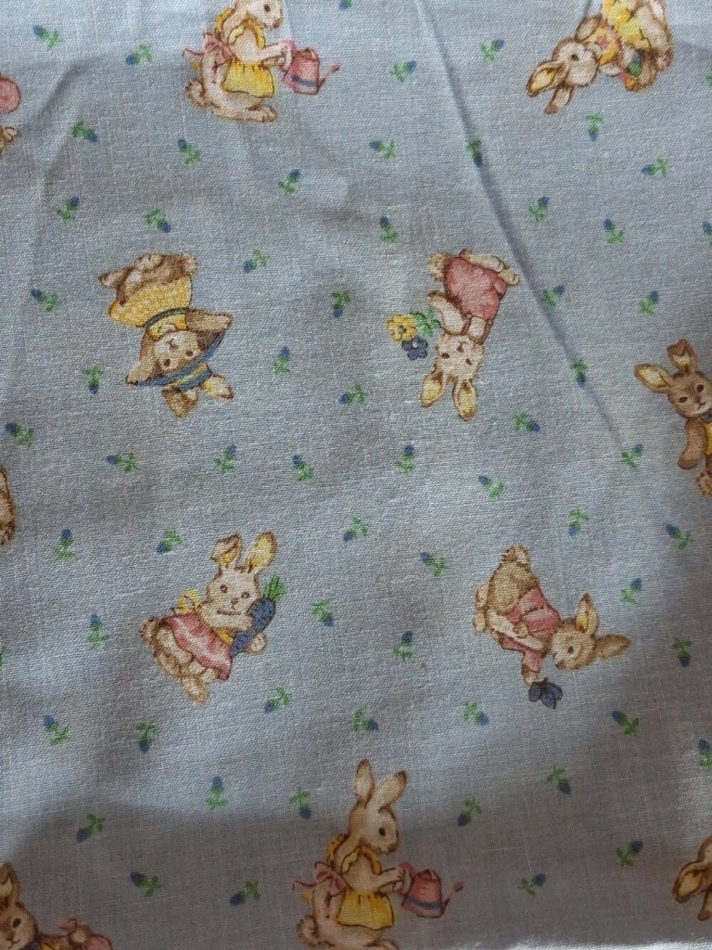 1.5 Yards VIP Screen Print Cranston Print Works Co. Fabric Blue W/ Bunnies
